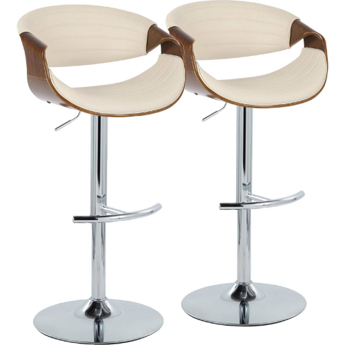 Symphony Adjustable Swivel Bar Stool in Chrome, Walnut Wood & Cream Leatherette (Set of 2)